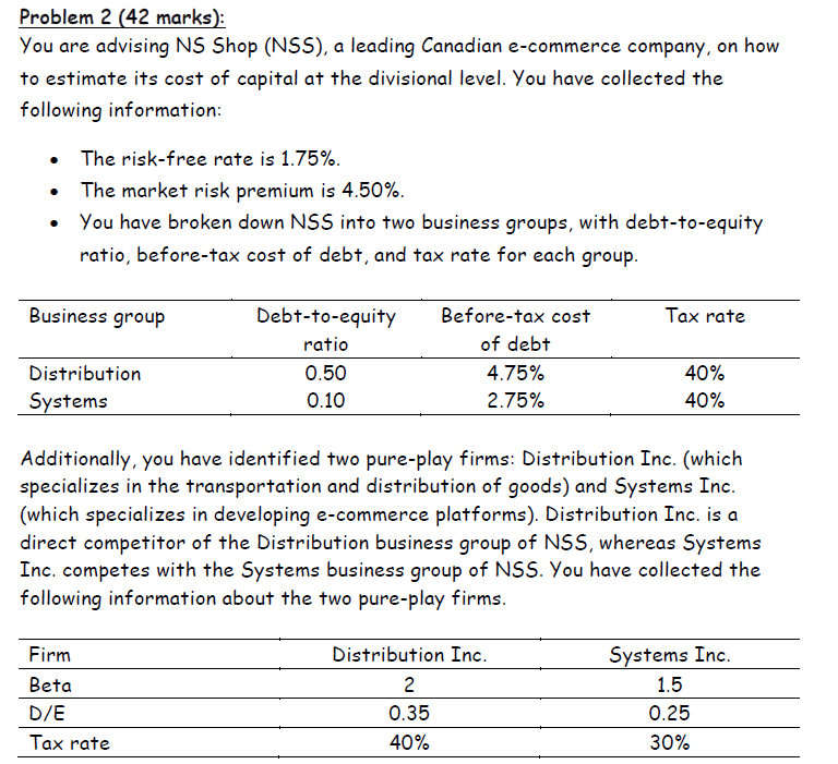  please write the answer on paper. Problem 2 (42 marks): You