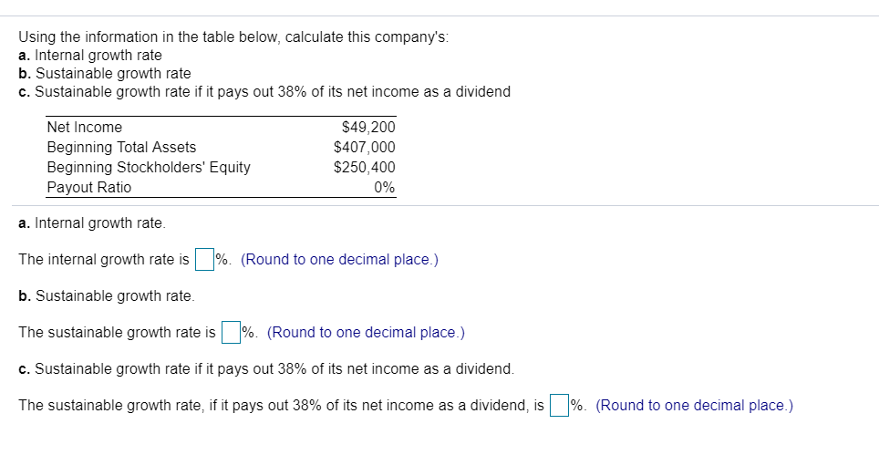  Using the information in the table below, calculate this company's: a.