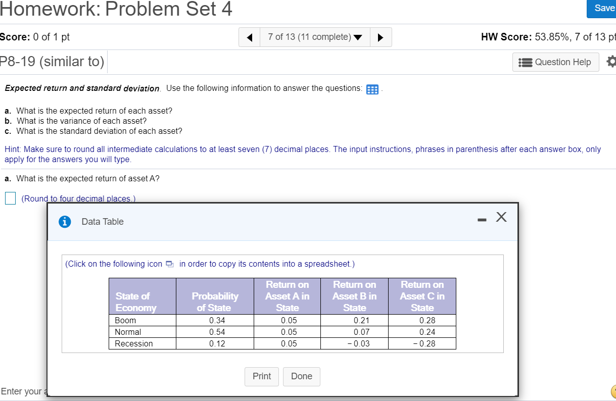 please answer A,B,C Save Homework: Problem Set 4 Score: 0 of 1