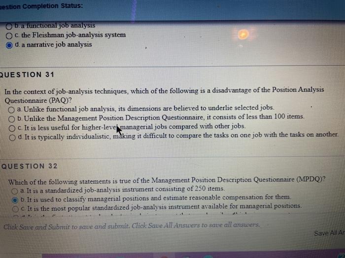  gestion Completion Status: b a functional job analysis oc the Fleishman