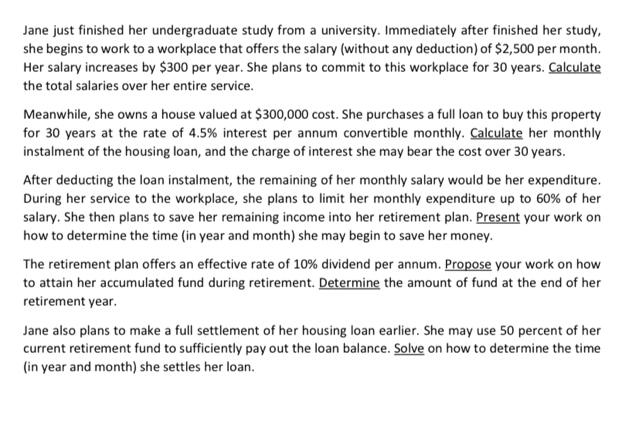  please solve using Microsoft Excel (MSExcel) assistance Jane just finished her
