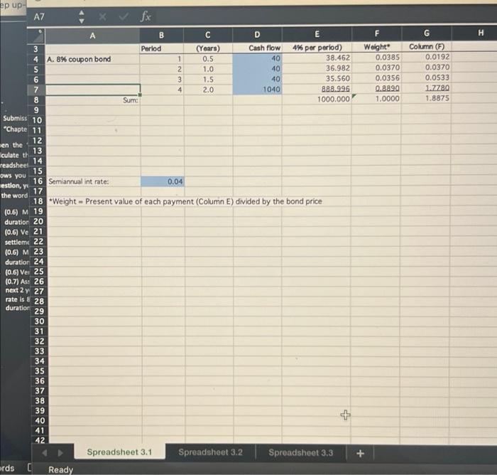 you how to calculate the duration of a 2-year 8% semiannual coupon