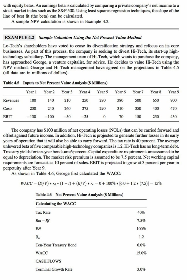 Calculate the APV for Hi-Tech using the assumptions in Table 4.6 and