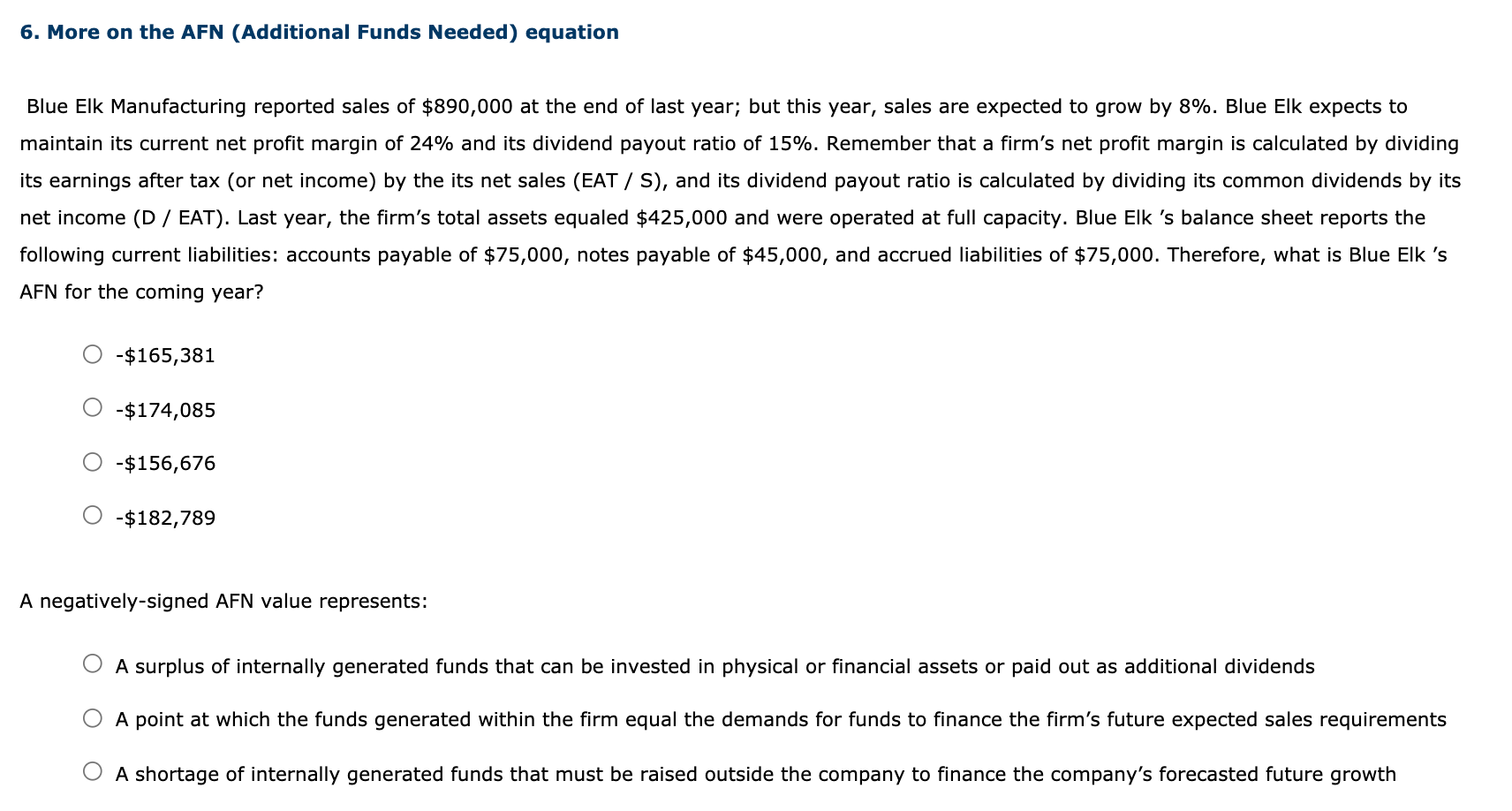 6. More on the AFN (Additional Funds Needed) equation Blue Elk