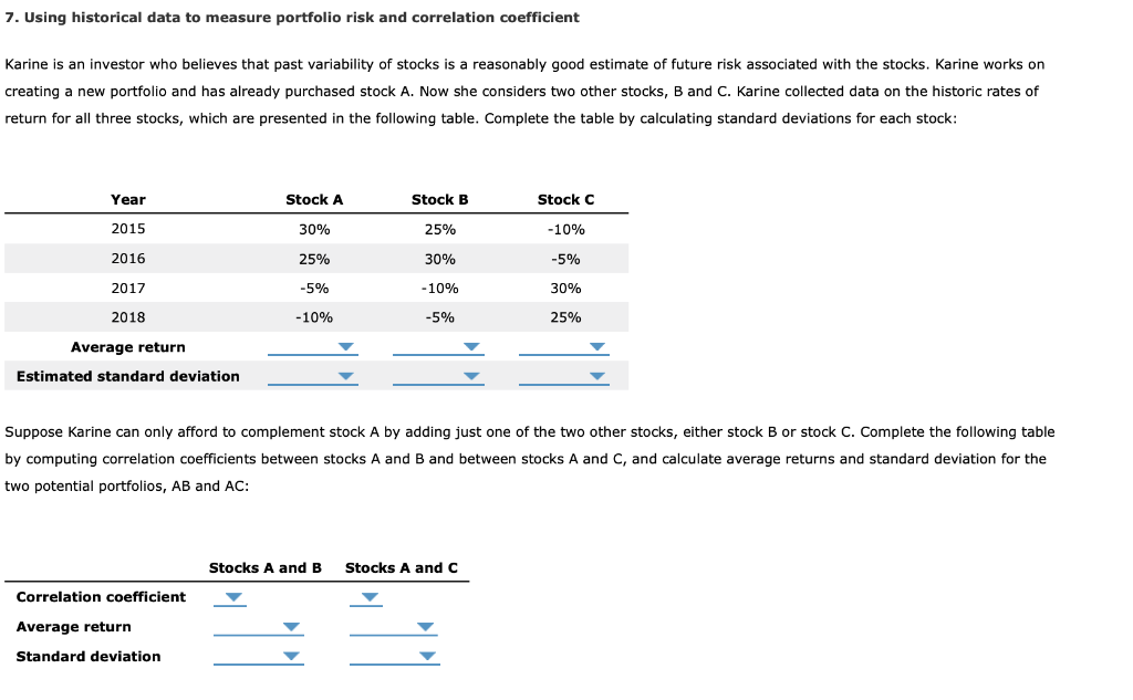  7. Using historical data to measure portfolio risk and correlation coefficient