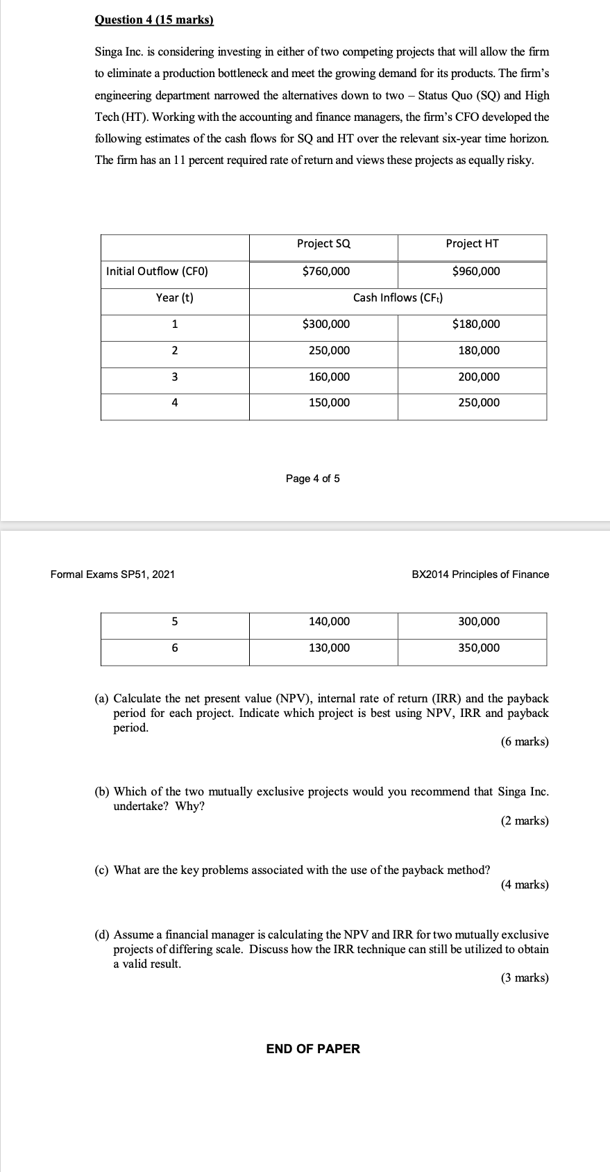  c (a) Calculate the net present value (NPV), internal rate of