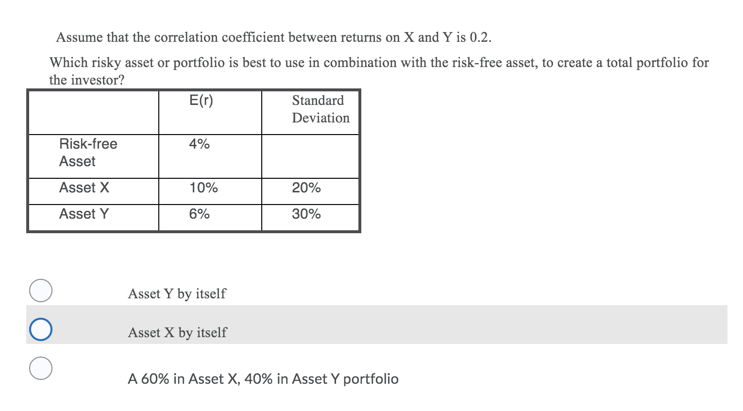  Assume that the correlation coefficient between returns on X and Y