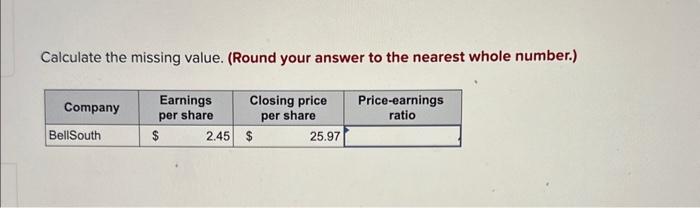  Calculate the missing value. (Round your answer to the nearest whole