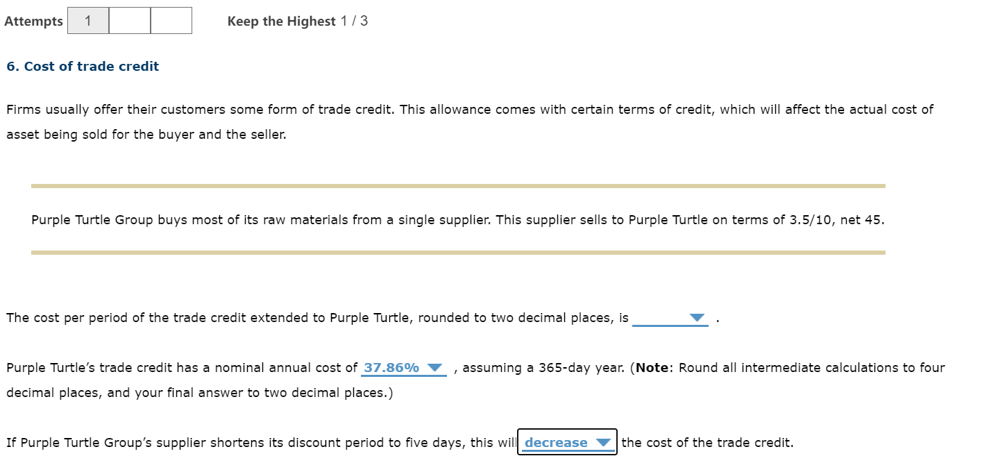 1. 2. Attempts 1 Keep the Highest 1/3 6. Cost of trade