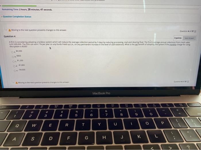  Remaining Time: 2 hours, 28 minutes, 41 seconds. Question Completion Status: