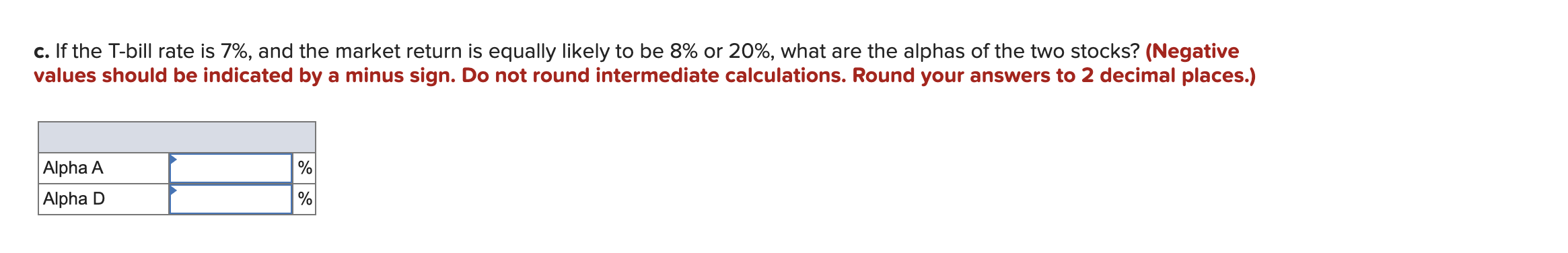 gives a security analyst's expected return on two stocks for two particular