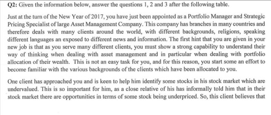 Q2: Given the information below, answer the questions 1, 2 and