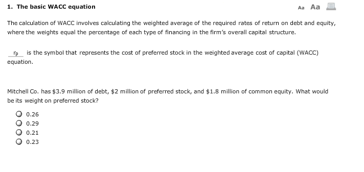 Aa Aa 1. The basic WACC equation The calculation of WACC