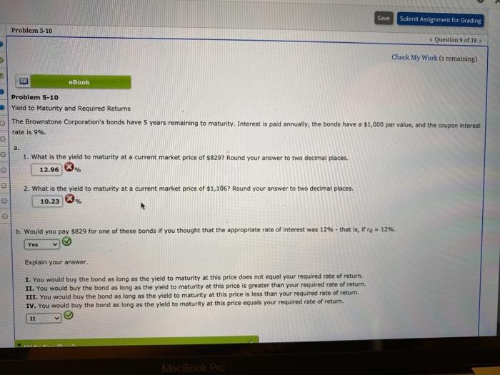 Save Submit Assignment for Grading Problem 5-10 Question 9 of 18