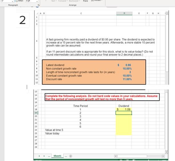  *********PLEASE ANSWER QUESTION USING EXCEL FORMULA***** I HAVE POSTED THE ENTIRE