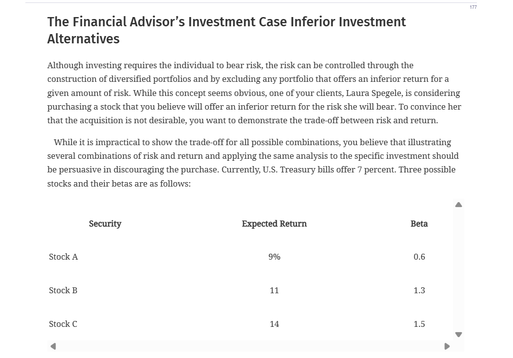  1. What will be the expected return and beta for each