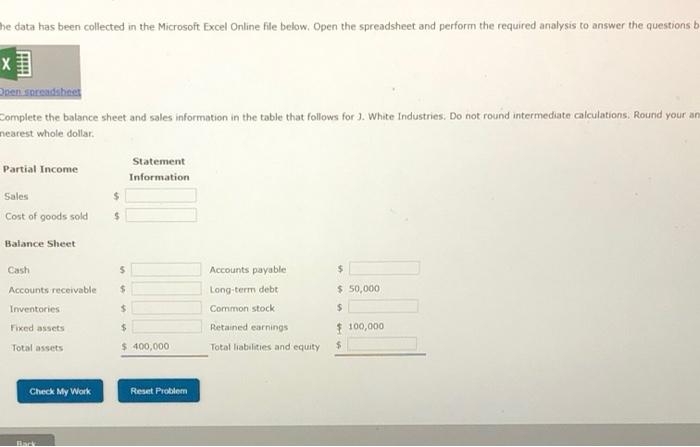 financial data for J. White Industries: Total assets turnover: 21 Gross profit