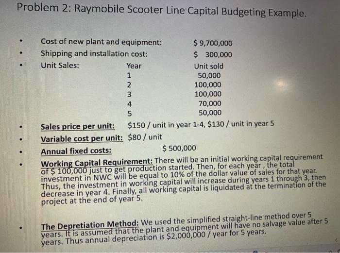 Budgeting Desition for a firm in the 34% marginal tax bracket with