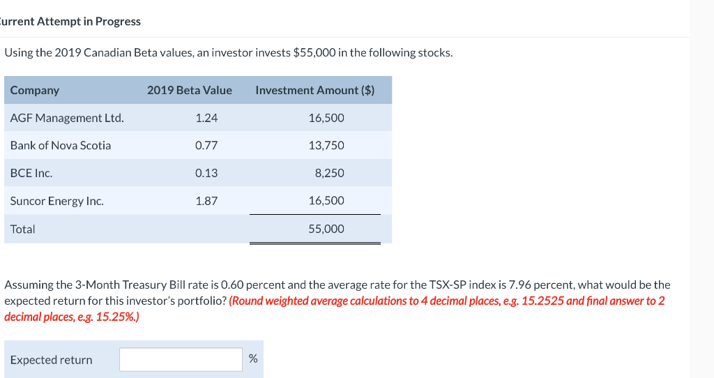  urrent Attempt in Progress Using the 2019 Canadian Beta values, an