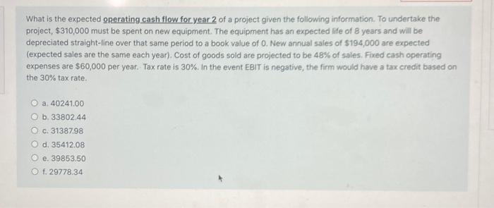  What is the expected operating cash flow for year 2 of