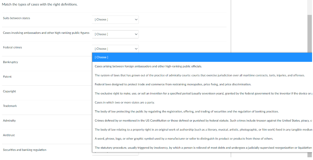 Please choose the best answer for the below items : Match the