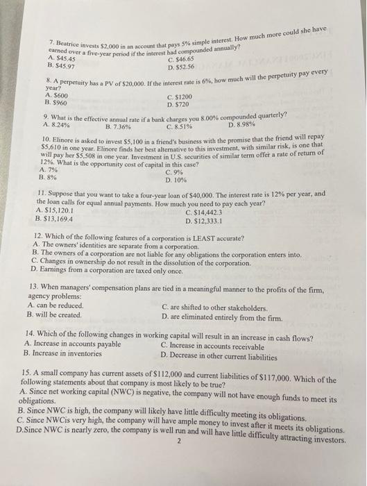 please help me!! A. $45.45 B. $45.97 cared over a five-year period