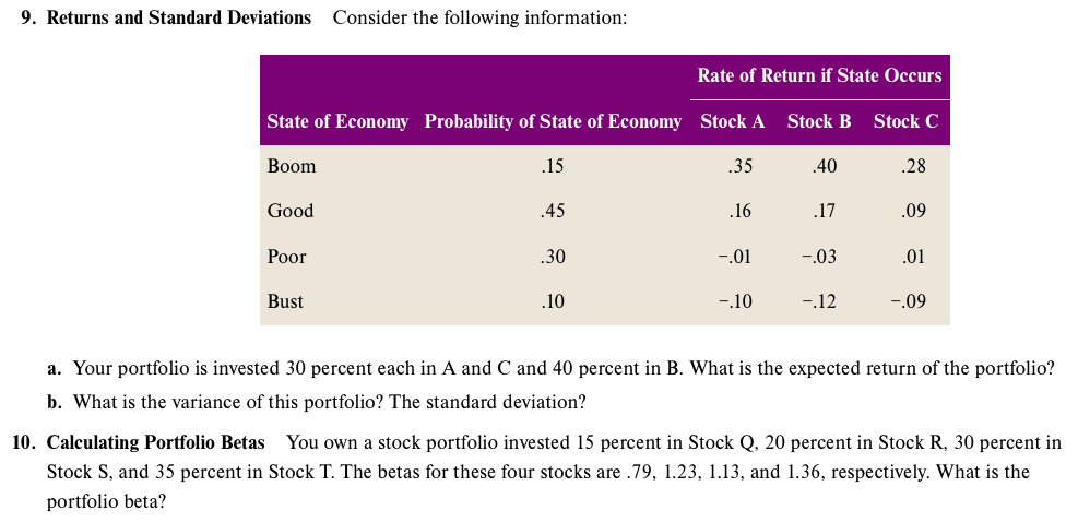  9. Returns and Standard Deviations Consider the following information: a. Your