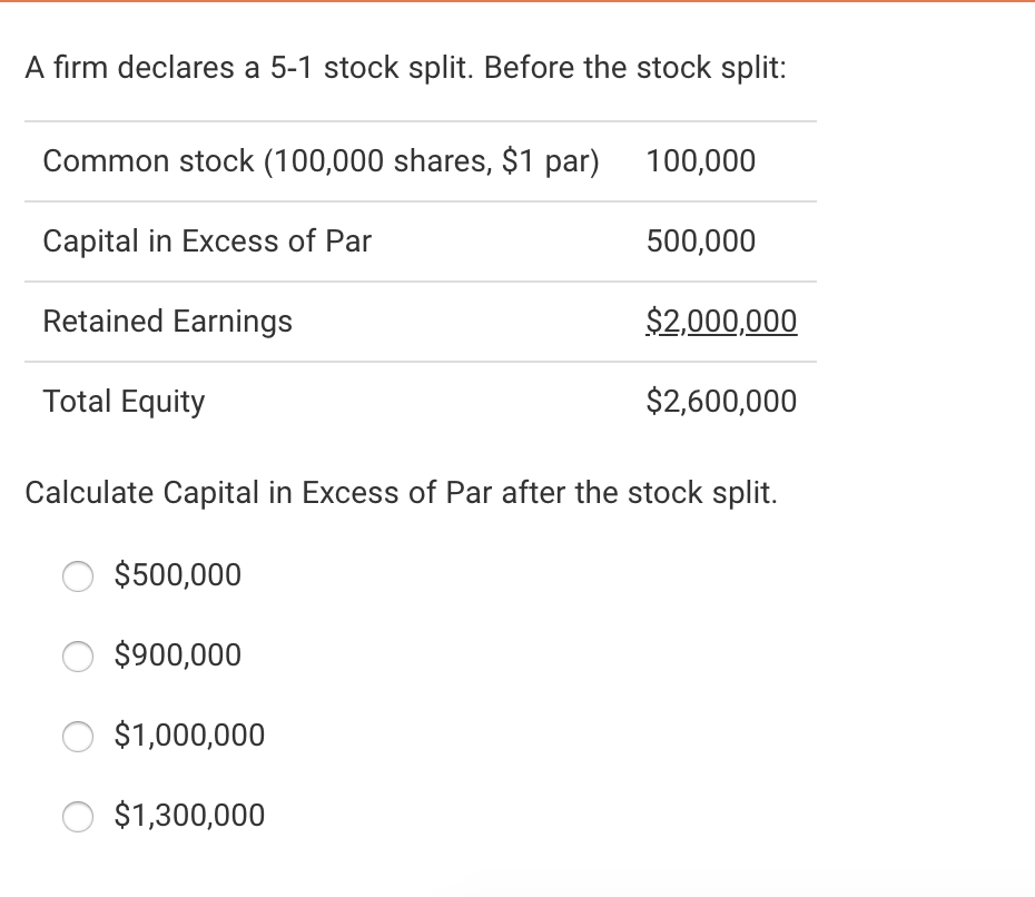 A firm declares a 5-1 stock split. Before the stock split: