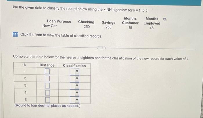  Use the given data to classify the record below using the