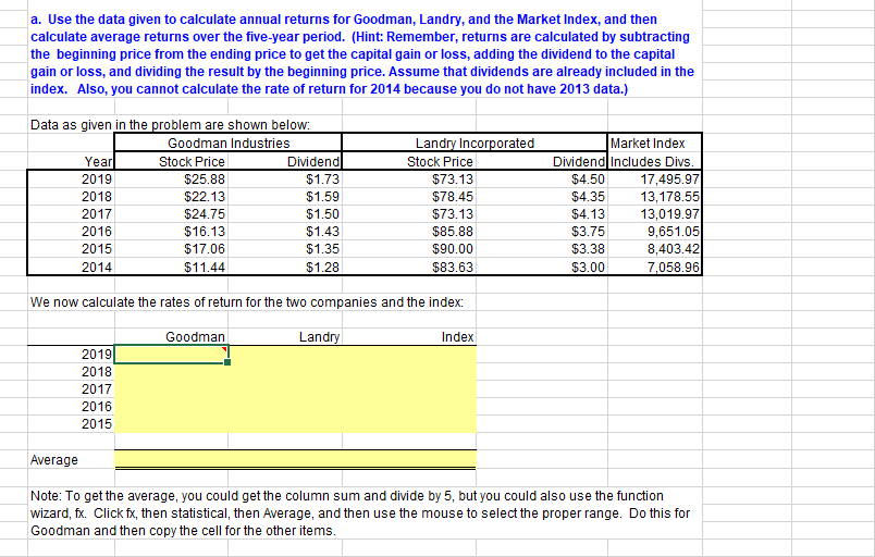  a. Use the data given to calculate annual returns for Goodman,