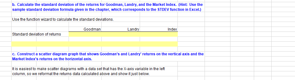 Landry, and the Market Index, and then calculate average returns over the