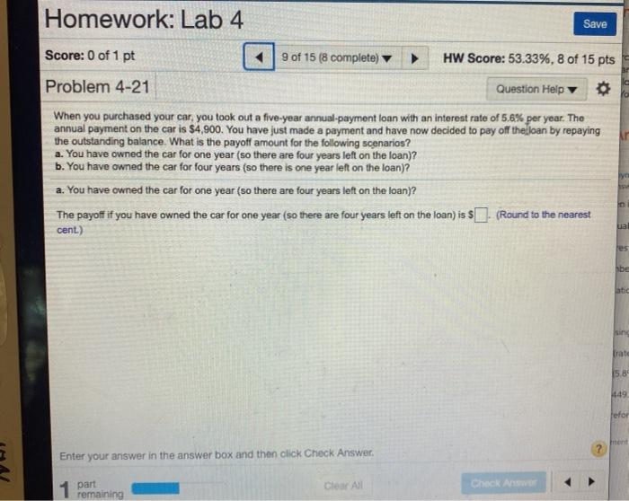 please answer all parts Homework: Lab 4 Save Score: 0 of 1
