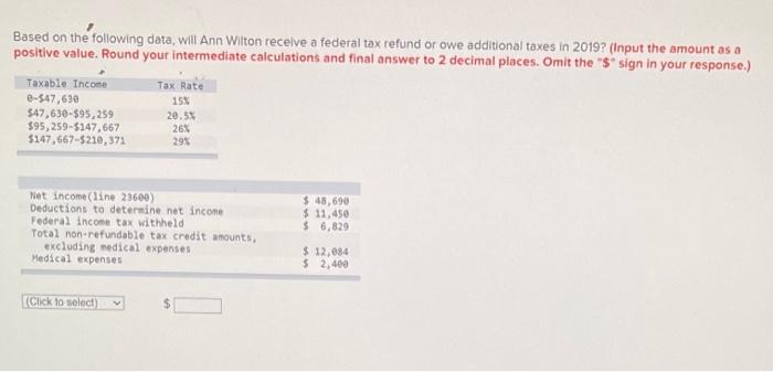  Based on the following data, will Ann Wilton recelve a federal