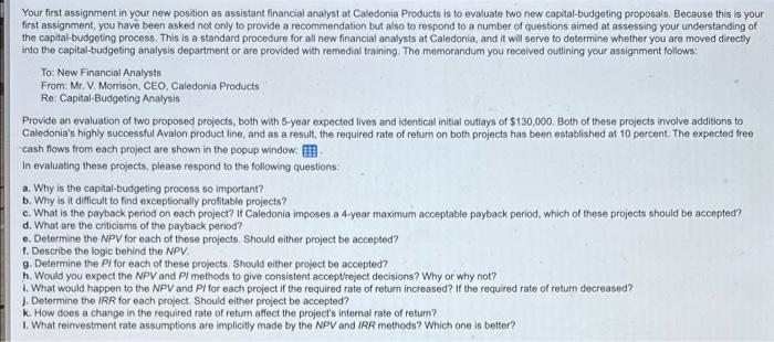  Your first assignment in your new position as assistant financial analyst