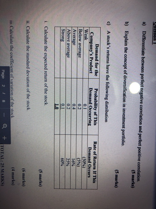  Question a) Differentiate between perfect negative correlation and perfect positive correlation.