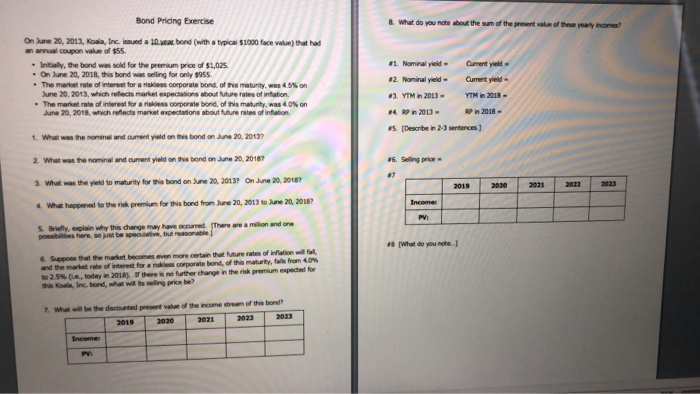  Bond Pricing Exercise & What do you nate about the sum