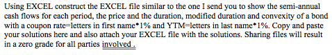 Using EXCEL construct the EXCEL file similar to the one I