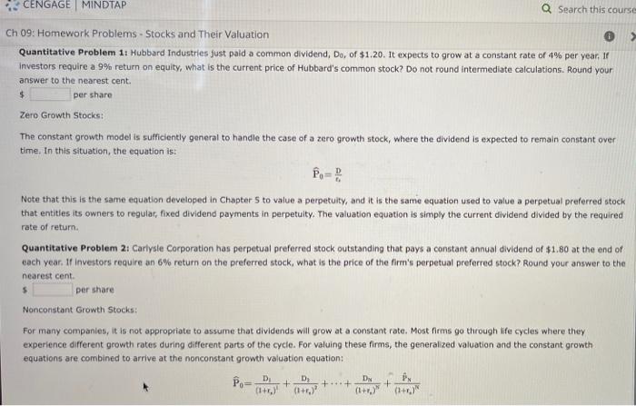  CENGAGE MINDTAP Q Search this course Ch 09: Homework Problems -