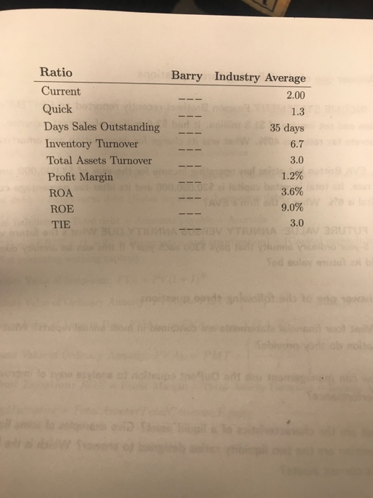 averages follow. a. Calculate the indicated ratios for Barry. b. Construct the