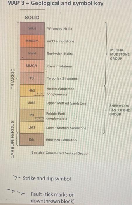 along the cross-section line, starting at point A and finishing at point