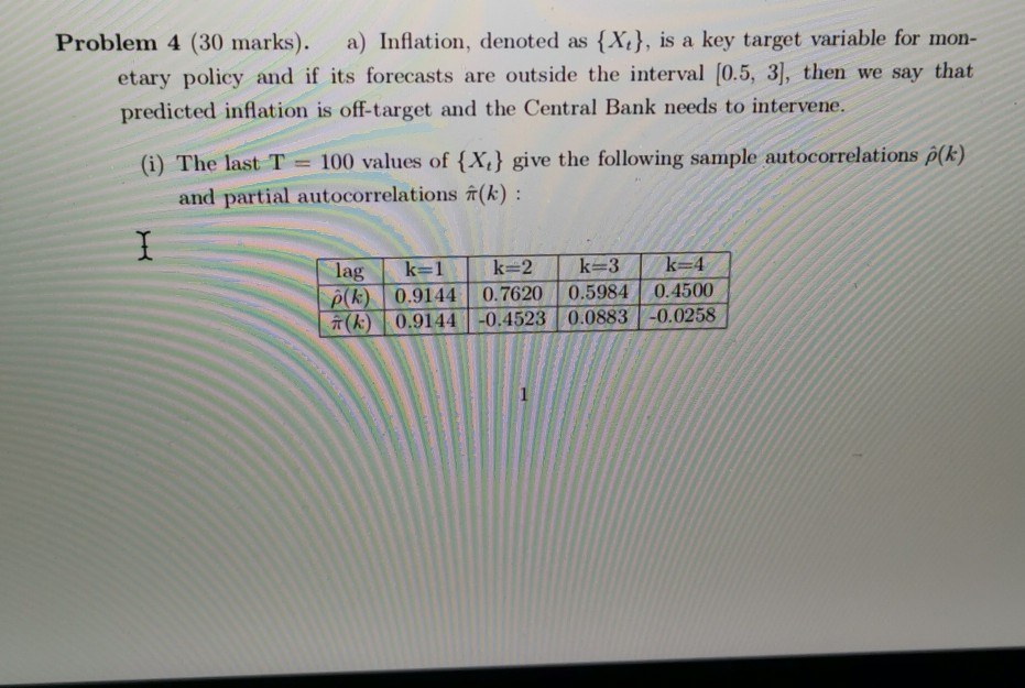 Problem 4 (30 marks). a) Inflation, denoted as (X), is a