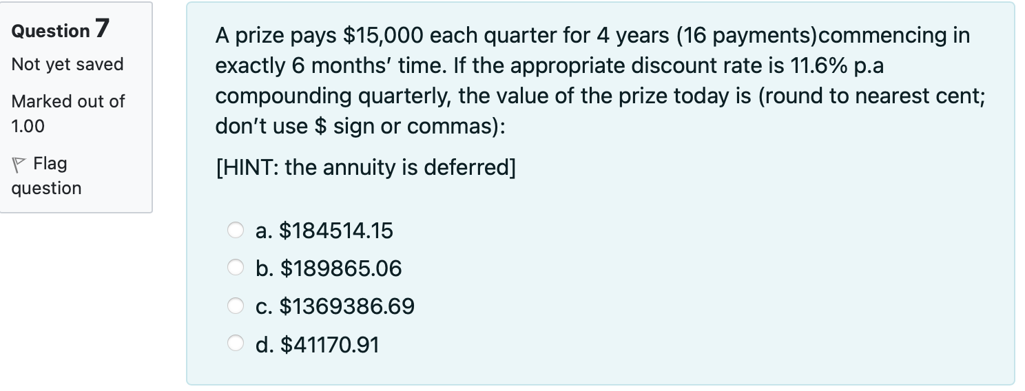 at a fixed interest rate of i % p.a (EAR). If the