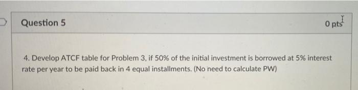 Question 5 O pts 4. Develop ATCF table for Problem 3.