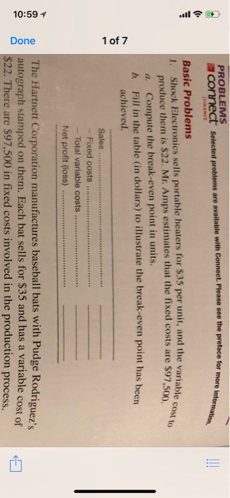  Question number 1 PROBLEMS connect selected problems are available with Connect.