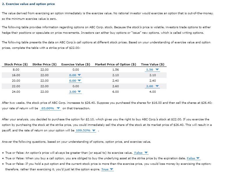 Please double check my work.. 2. Exercise value and option price