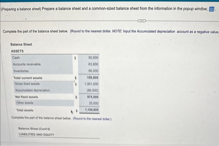  (Preparing a balance sheet) Prepare a balance sheet and a common-sized