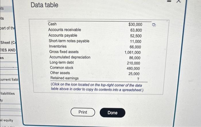 of the balance sheet below. (Round to the nearest dollar. NOTE: Input