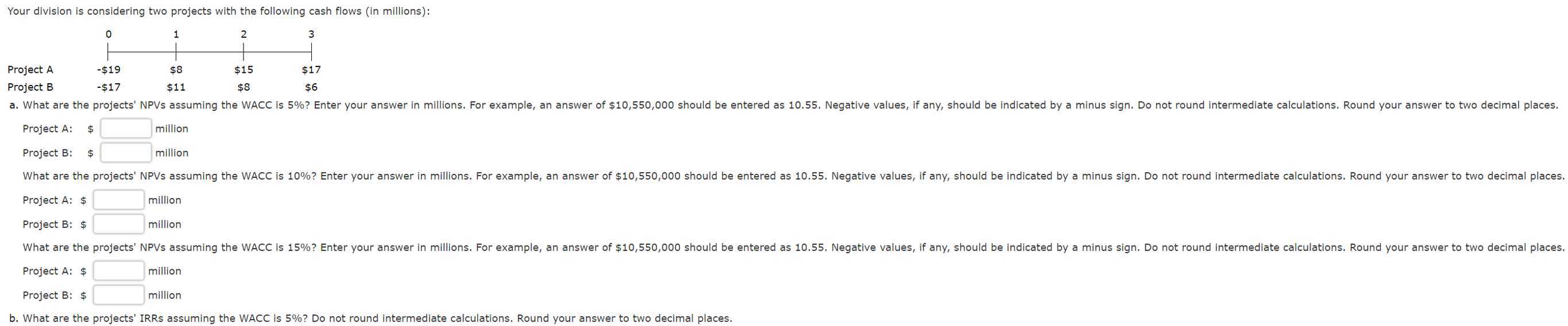 Please show work Your division is considering two projects with the following