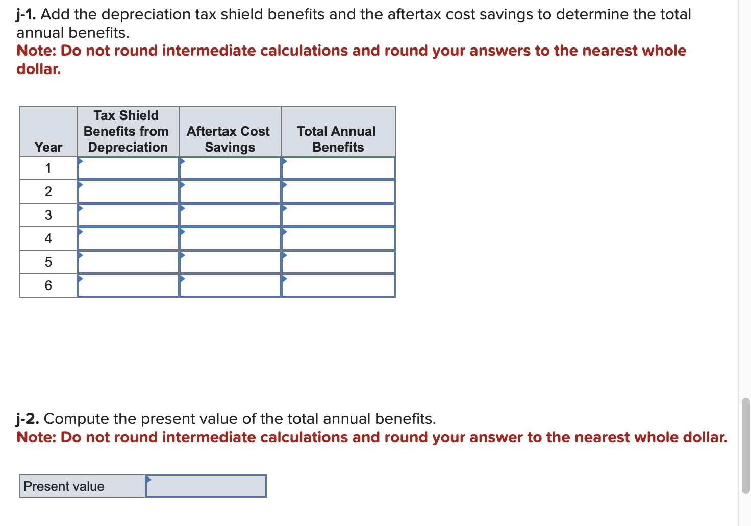 added cost savings for the next six years. Use Table 1212. Use