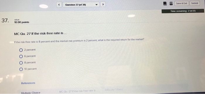 has a beta of vi . If the market r... CAPM Required